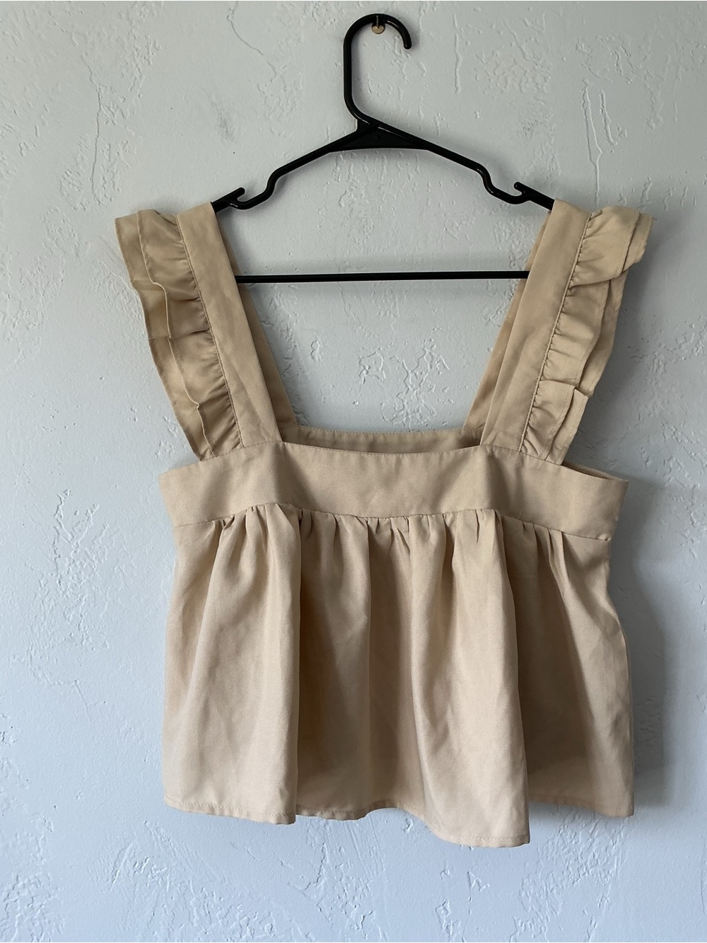 BOG Collective Beige Ruffled Strap Peplum Tank Top